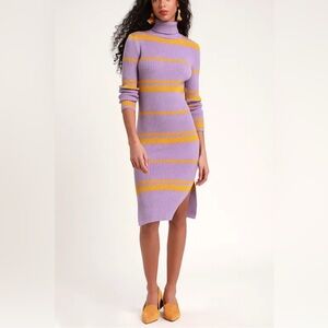 NWT Moon River Julissa Lavender Striped Turtleneck Long Sleeve Sweater Dress